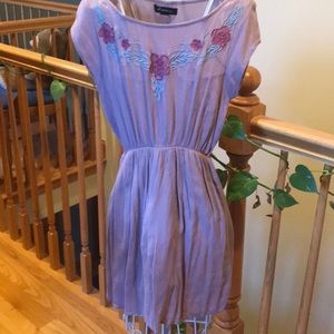 Taupe sundress with embroidered floral detailing